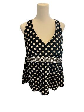 Pure Energy Swim Tankini Top Black & White Polka Dot